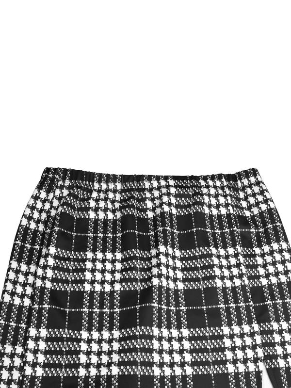  Plaid Print Split Hem Bodycon Skirt, Elegant High Waist Short Skirt for Daily Outdoor Wear, Women's Bottoms for All Seasons