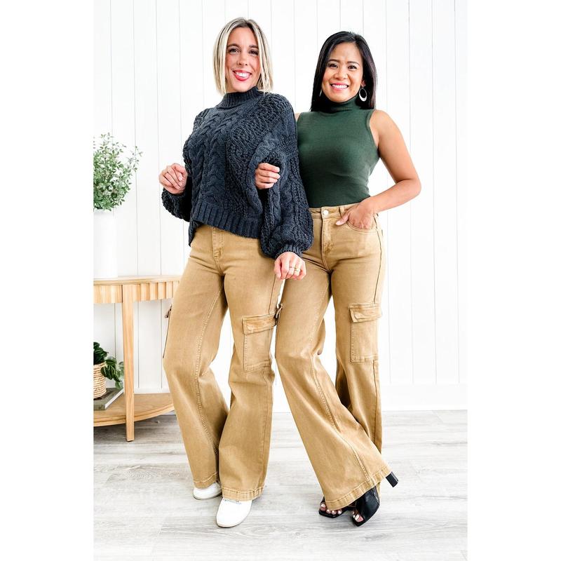 Rise Love you a Latte Mocha High Rise Wide Leg Cargo Jeans