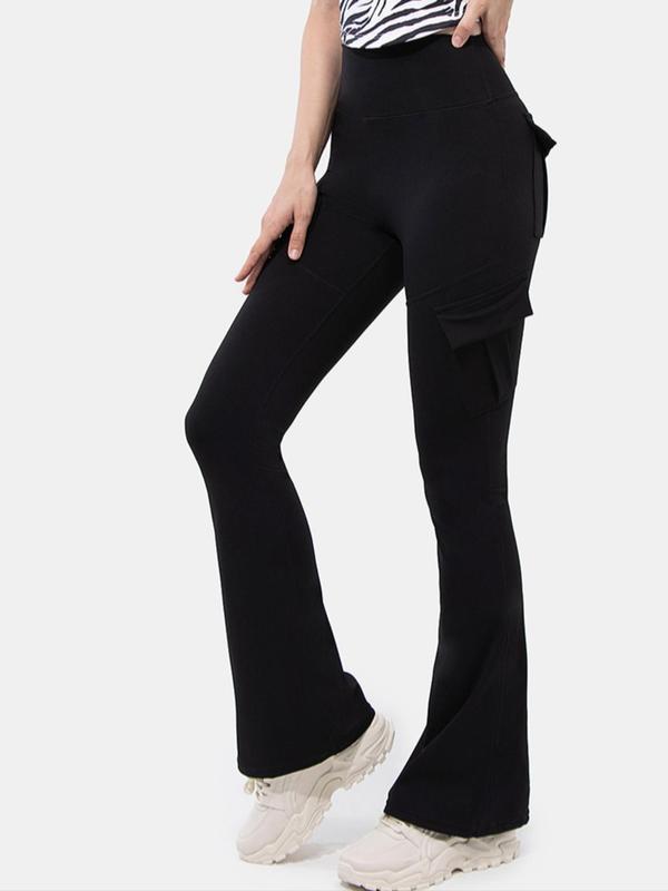 Women's Pocket High Waist Flare Leg Pants, Casual Comfy High Stretch Bell Bottom Trousers for Yoga Gym Workout Running, Ladies Bottoms for All Seasons, Yoga Pants