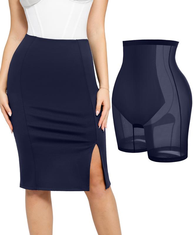 Popilush The Shapewear Skirt Workwear  Shapewear Split Midi Skirts Comfort Womenswear Clothing Mesh