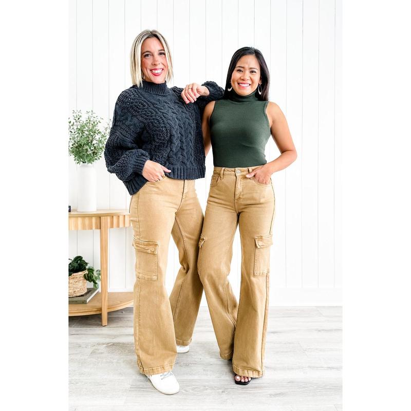 Rise Love you a Latte Mocha High Rise Wide Leg Cargo Jeans