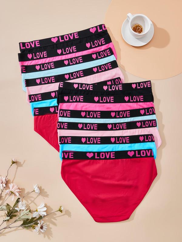 Lgbtq+ Plus Size 6pcs Heart & Letter Print Tape Waist Knickers, Lady Soft Comfortable Breathable Seamless Panties for Daily Wear,  Underwear for Women, Women's Plus Size Lingerie & Underwear for All Seasons, Summer Wear 2024, Womenswear