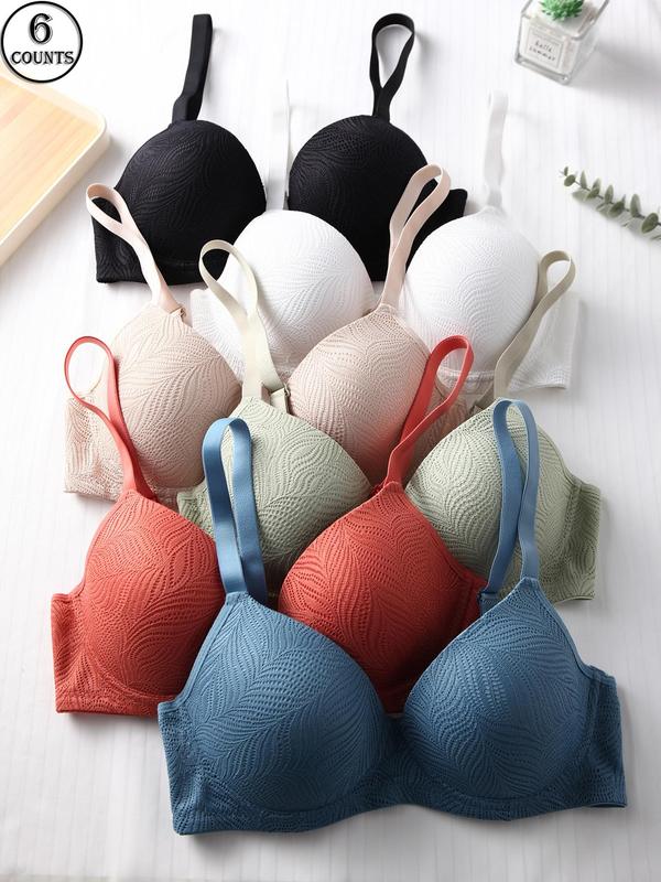 Womenswear Women's Basic Plain Leaf Lace Adjustable Strap Bra, Minimalist Casual Breathable Comfortable Underwire Push Up Bra, Lingerie for All Seasons