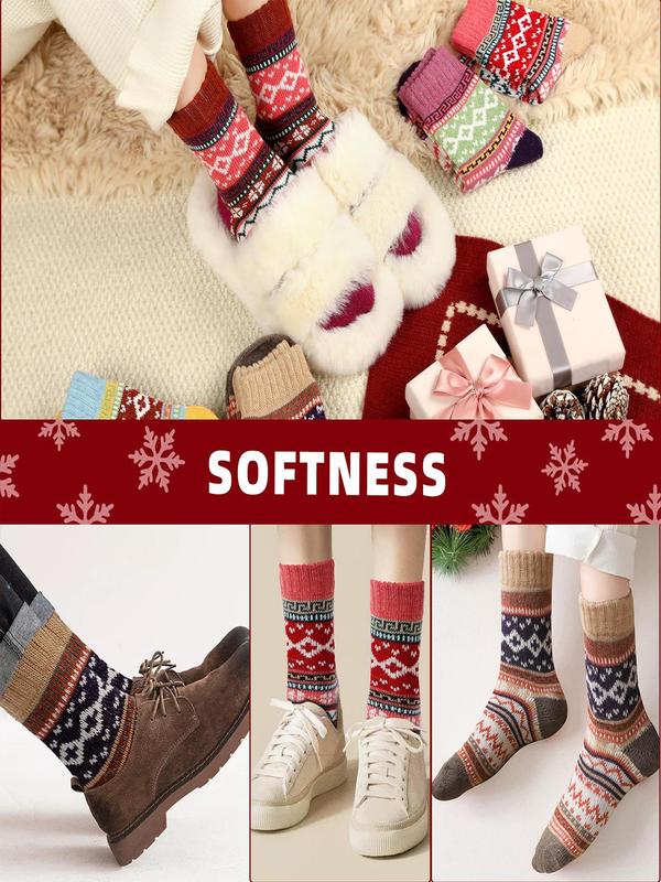 Women's Ethnic Pattern Mid-calf Socks, Casual Soft Comfy Thick Knitted Warm Socks for Fall & Winter, Women's Socks for Daily Wear