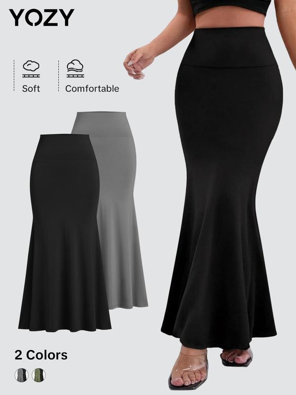 YOZY 2 Counts [2 colors] Mermaid Long Skirt, Casual Fashion Solid Skirt, 2024 Women's Daily Streetwear for All Season