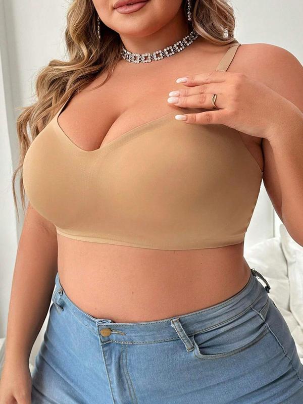 Plus Size Solid Wireless Push Up Bra, Adjustable Strap Seamless Bralette for Daily Wear, Bras for Women, Women's Plus Size Lingerie for All Seasons, 2024 Fall Wear