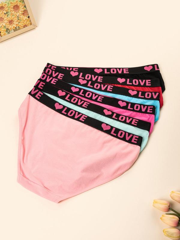 Lgbtq+ Plus Size 6pcs Heart & Letter Print Tape Waist Knickers, Lady Soft Comfortable Breathable Seamless Panties for Daily Wear,  Underwear for Women, Women's Plus Size Lingerie & Underwear for All Seasons, Summer Wear 2024, Womenswear