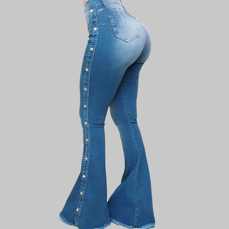 High waist stretch floor-length flared jeans for women