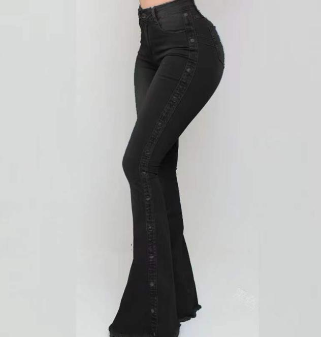 High waist stretch floor-length flared jeans for women