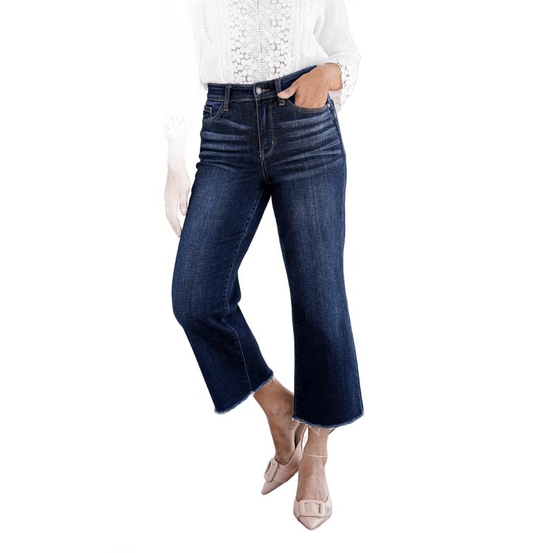 Judy Blue Midnight Moon Dark Wash High Rise Wide Legged Cropped Jeans