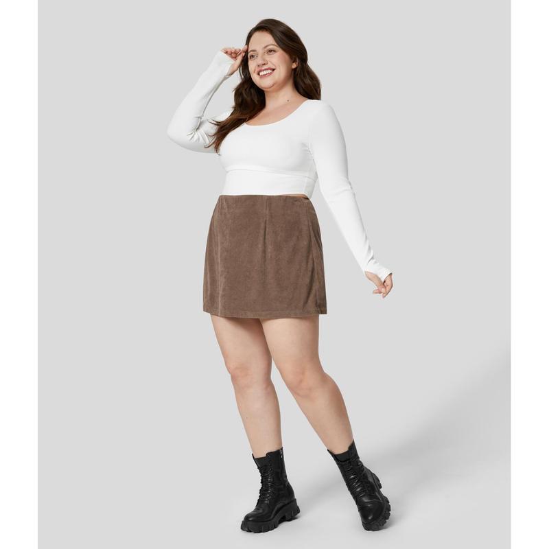 Halara High Waisted Invisible Zipper 2-in-1 A Line Mini Corduroy Casual Plus Size Skirt