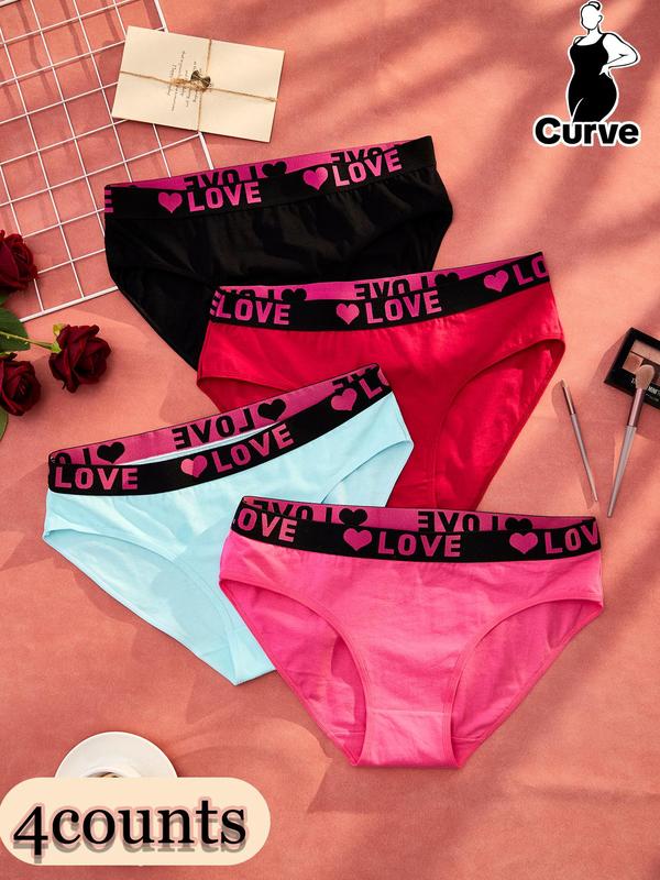 Lgbtq+ Plus Size 6pcs Heart & Letter Print Tape Waist Knickers, Lady Soft Comfortable Breathable Seamless Panties for Daily Wear,  Underwear for Women, Women's Plus Size Lingerie & Underwear for All Seasons, Summer Wear 2024, Womenswear