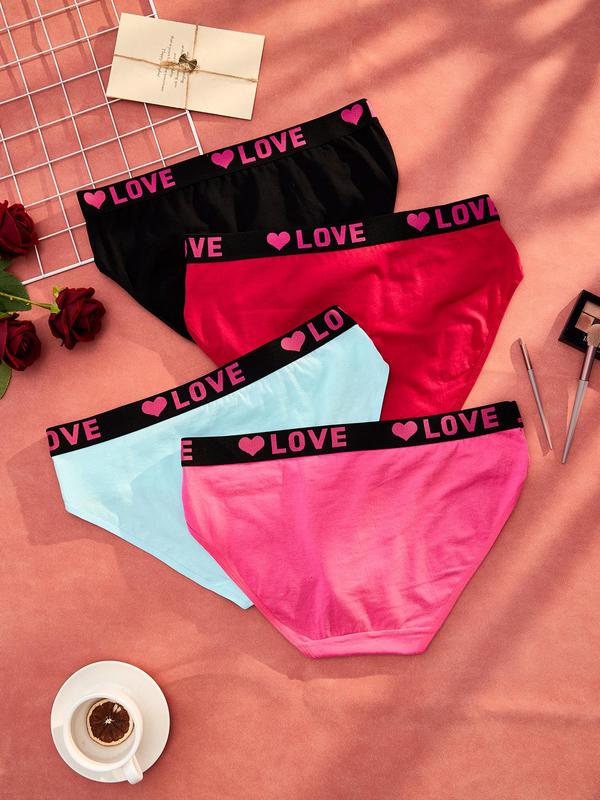 Lgbtq+ Plus Size 6pcs Heart & Letter Print Tape Waist Knickers, Lady Soft Comfortable Breathable Seamless Panties for Daily Wear,  Underwear for Women, Women's Plus Size Lingerie & Underwear for All Seasons, Summer Wear 2024, Womenswear