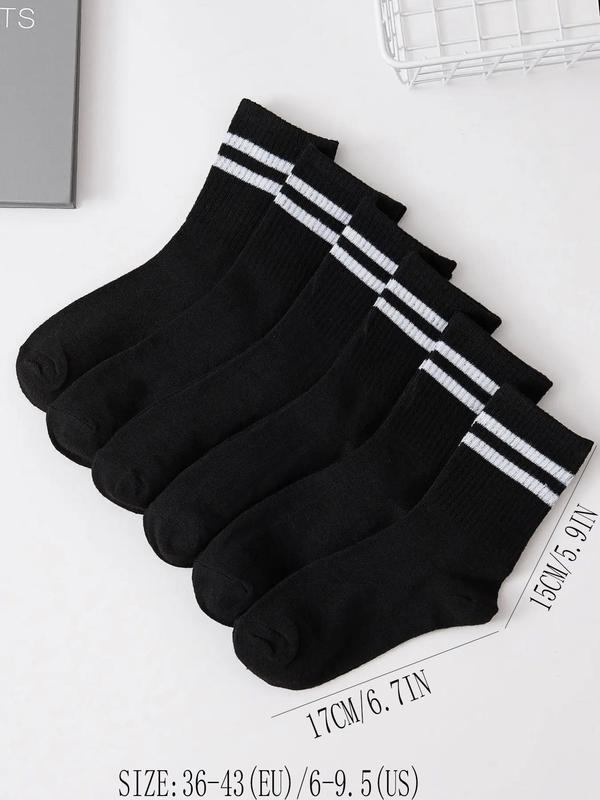 Women 6 Pairs Striped Print Crew Socks, Fashion Casual Cozy Breathable Mid-calf Knit Socks for Lady, Comfort Comfortable Womenswear for Daily Wear, Women's Socks & Hosiery for All Seasons