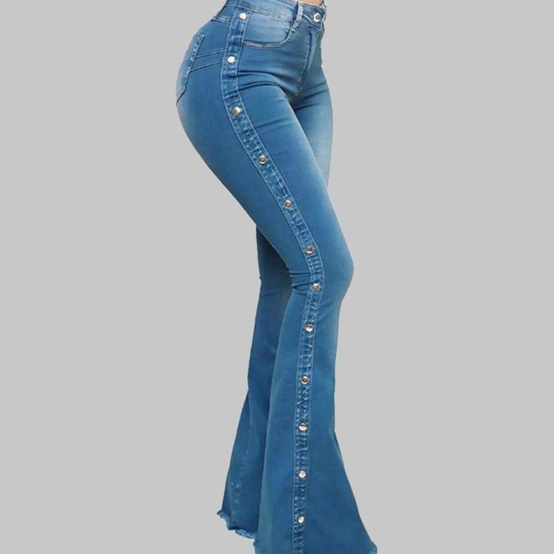 High waist stretch floor-length flared jeans for women