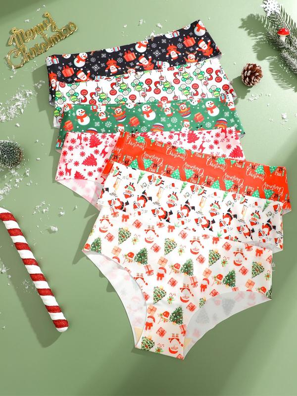 Women's Christmas Themed Cartoon Print Panty, Soft Comfy Breathable Seamless Knicker for Daily Wear, Women's Underwear for All Seasons