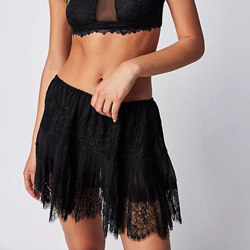 New Women's Y2k Lace Half Slip Skirt Low Rise Pleated Ruffle Trim Mini Skirt Fairy Mesh Layered Flowy Short Skirts Underskirt