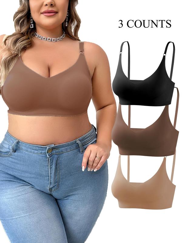 Plus Size Solid Wireless Push Up Bra, Adjustable Strap Seamless Bralette for Daily Wear, Bras for Women, Women's Plus Size Lingerie for All Seasons, 2024 Fall Wear