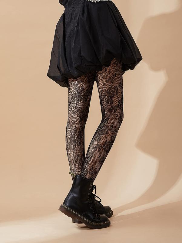 Women's Patterned Fishnet Tights High Waist Pantyhose Floral Stockings