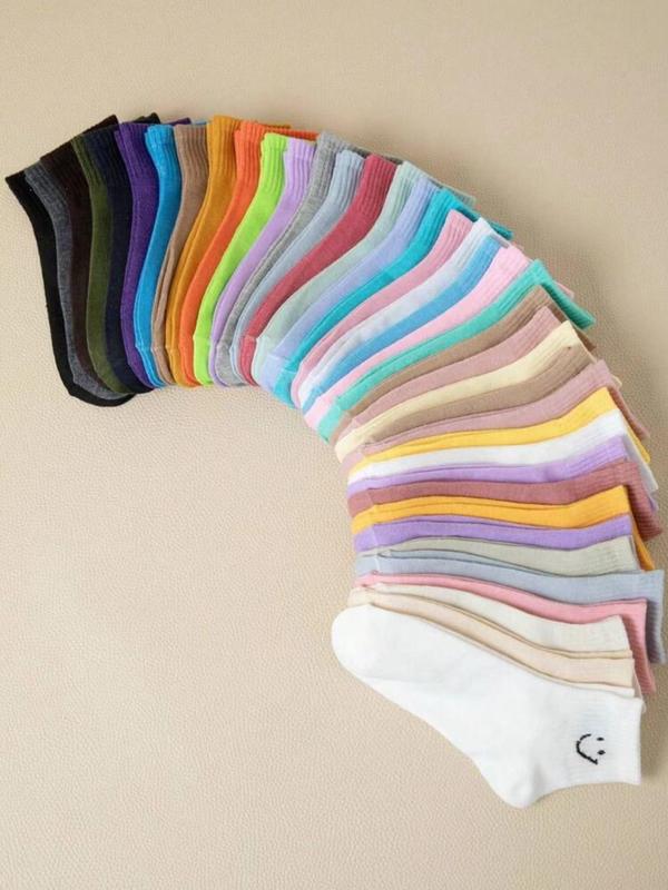 Random Women's Smile Face Print Ankle Sock, 20 Pairs Casual Moisture Wicking Low Cut Sock, Soft Comfy Breathable Sock for All Seasons Daily Wear