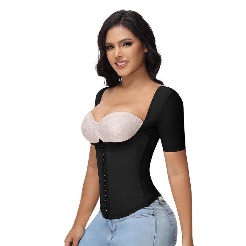 Curveshe Back Support with Sleeves Hook Eyes Control Comfort Women Shapewear Vest