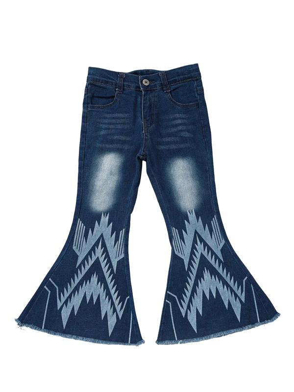 Western Blue Print Denim Stretchy Bell bottoms pants Girls jeans