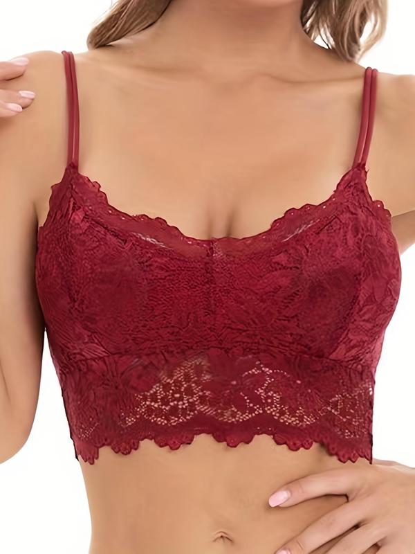 Women's Floral Detail Contrast Lace Bra, Breathable Sheer Lingerie Top for Daily Wear, Soft Comfy Seamless Underwear for Women