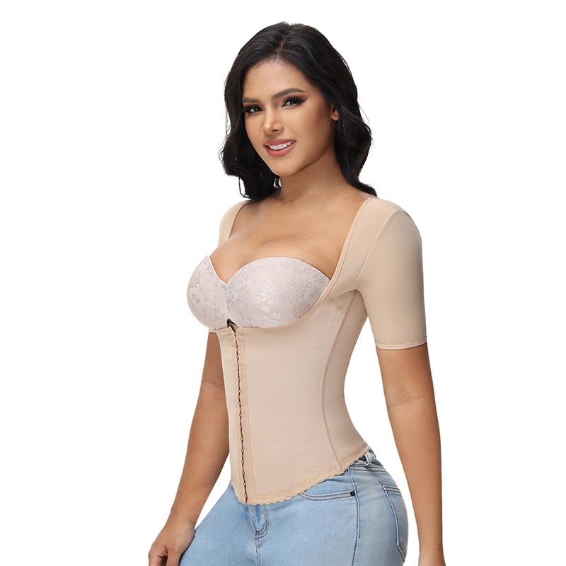 Curveshe Back Support with Sleeves Hook Eyes Control Comfort Women Shapewear Vest