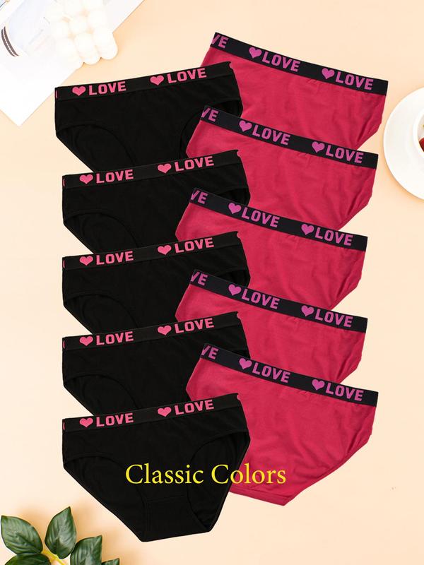 Lgbtq+ Plus Size 6pcs Heart & Letter Print Tape Waist Knickers, Lady Soft Comfortable Breathable Seamless Panties for Daily Wear,  Underwear for Women, Women's Plus Size Lingerie & Underwear for All Seasons, Summer Wear 2024, Womenswear