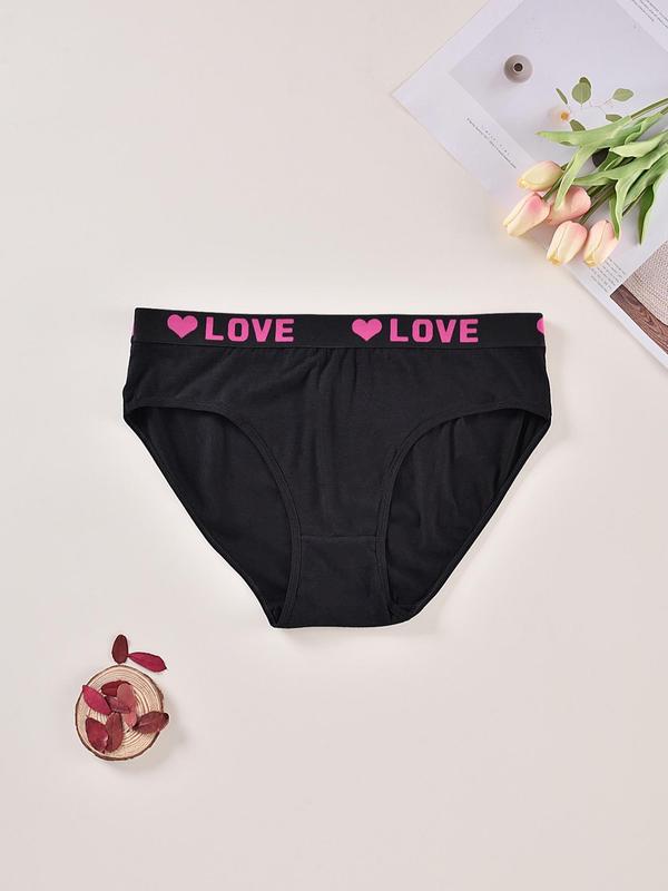 Lgbtq+ Plus Size 6pcs Heart & Letter Print Tape Waist Knickers, Lady Soft Comfortable Breathable Seamless Panties for Daily Wear,  Underwear for Women, Women's Plus Size Lingerie & Underwear for All Seasons, Summer Wear 2024, Womenswear