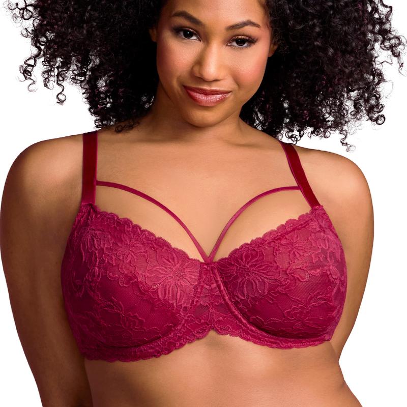 Pretty In Petals Red Unlined Strappy Lace Bra