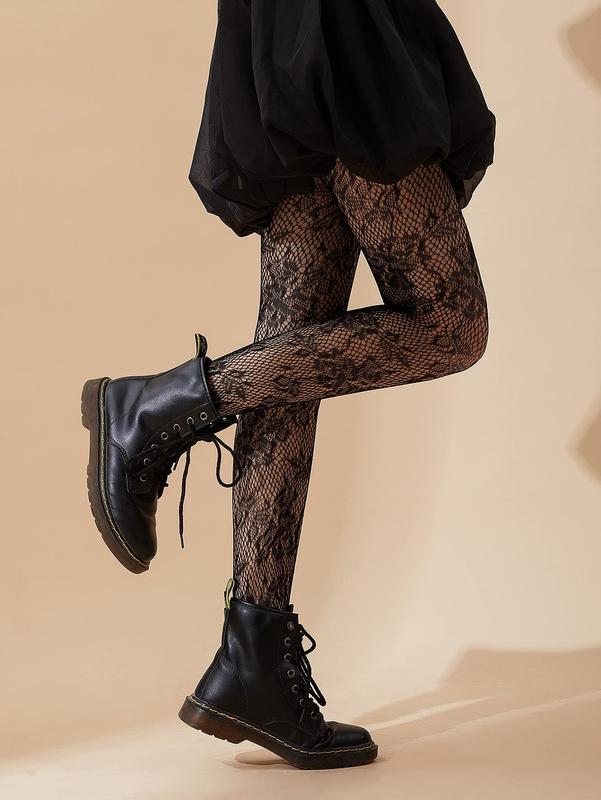 Women's Patterned Fishnet Tights High Waist Pantyhose Floral Stockings