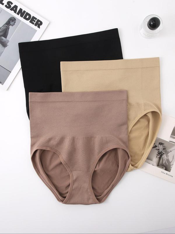  Solid Color High Waist Leg Shaping Panty, Tummy Control Seamless Knicker for Daily Wear, Women's Underwear for All Seasons