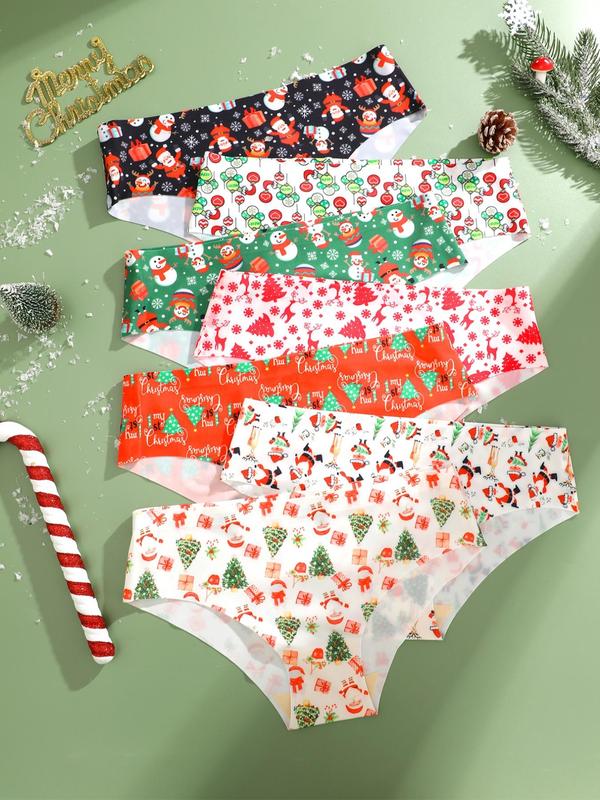 Women's Christmas Themed Cartoon Print Panty, Soft Comfy Breathable Seamless Knicker for Daily Wear, Women's Underwear for All Seasons