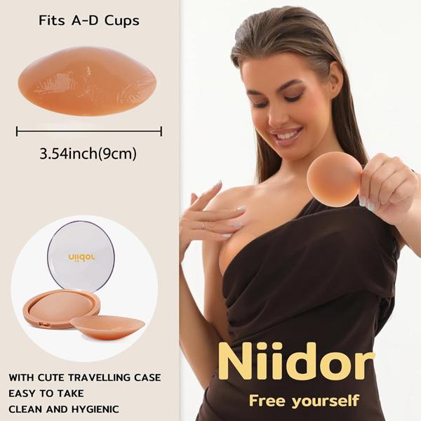 Niidor sticky Nipple Covers , Reusable Adhesive Silicone Nipple Pasties Bras accessories, Washable Breathable, Breast Petals with Travel Case, Gift for her