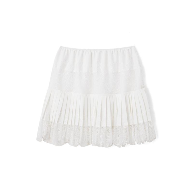 New Women's Y2k Lace Half Slip Skirt Low Rise Pleated Ruffle Trim Mini Skirt Fairy Mesh Layered Flowy Short Skirts Underskirt