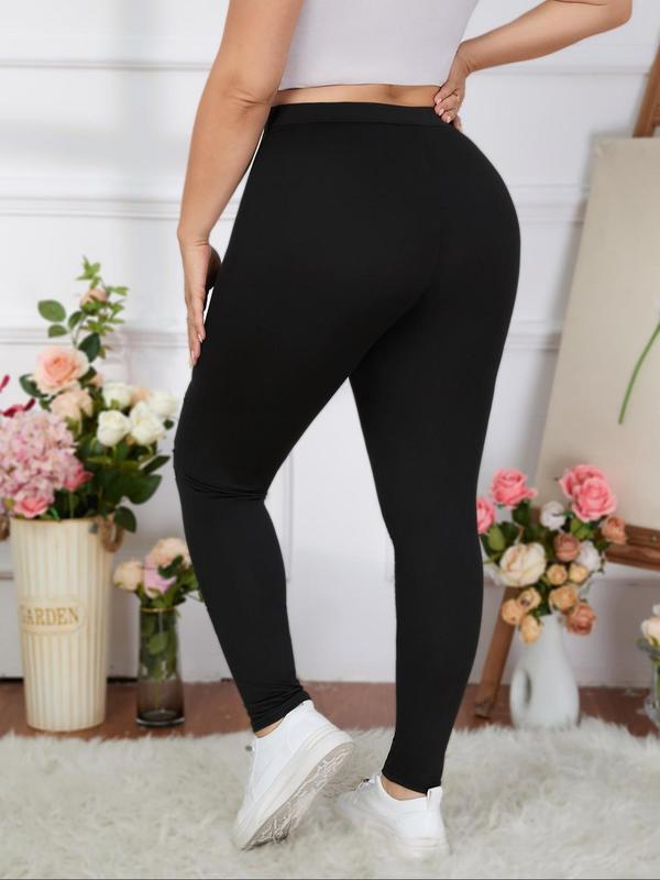 Plus Size Women's Plain Ripped Leggings, Casual Stretchy Skinny Pants, Women Plus Clothing for Daily Wear