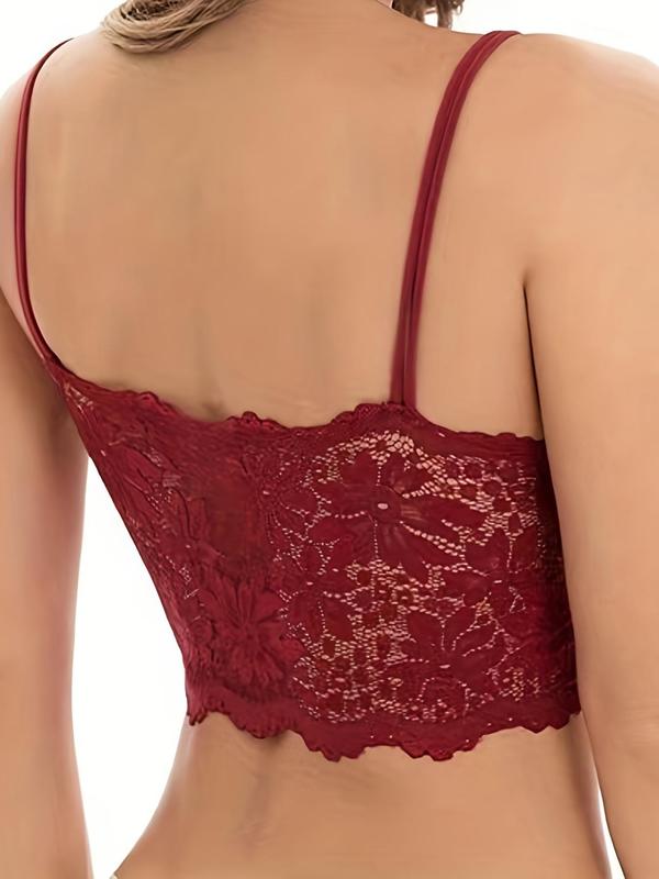 Women's Floral Detail Contrast Lace Bra, Breathable Sheer Lingerie Top for Daily Wear, Soft Comfy Seamless Underwear for Women