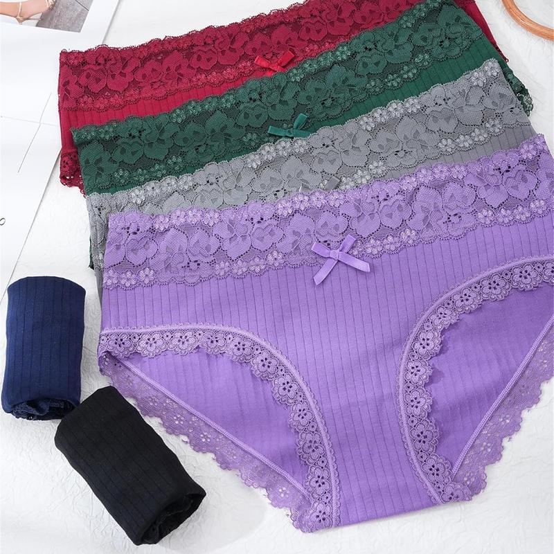 LEVAO Cotton Underwear for Women Breathable Lace Low Rise Bikini Panties Women's Hipster Underpants S-XL 6 Pack