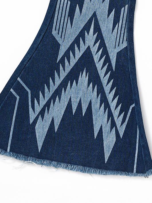 Western Blue Print Denim Stretchy Bell bottoms pants Girls jeans