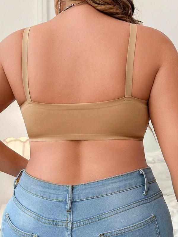 Plus Size Solid Wireless Push Up Bra, Adjustable Strap Seamless Bralette for Daily Wear, Bras for Women, Women's Plus Size Lingerie for All Seasons, 2024 Fall Wear