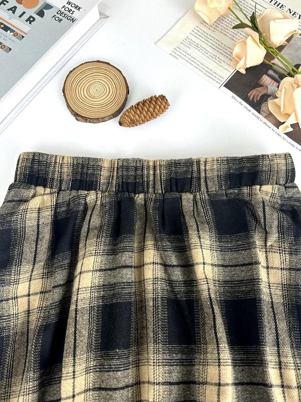 Women's Plaid Print Elastic Waist A Line Skirt, Casual Fashionable Midi Skirt for Daily Wear, Ladies Spring & Fall Bottoms