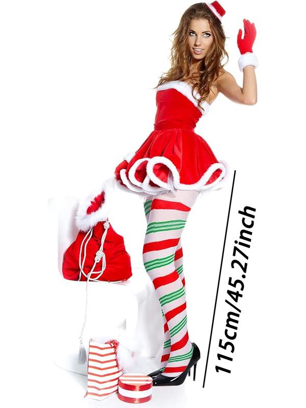 Women's Christmas Themed Striped Print Tights, Casual Comfy High Stretch Stockings for Daily Wear, Ladies Socks for All Seasons