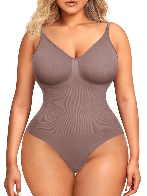 Women's Solid Adjustable  Spaghetti Strap  Shapewear Bodysuit, Backless High Stretch Seamless Shapewear, Back To School Wear, Summer Wear, Fall Underwear, Summer Wear 2024