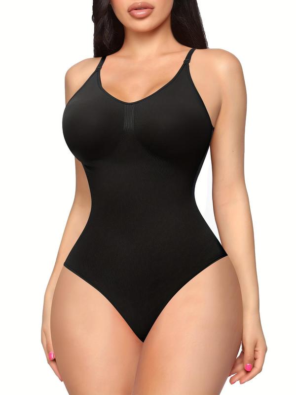 Women's Solid Adjustable  Spaghetti Strap  Shapewear Bodysuit, Backless High Stretch Seamless Shapewear, Back To School Wear, Summer Wear, Fall Underwear, Summer Wear 2024