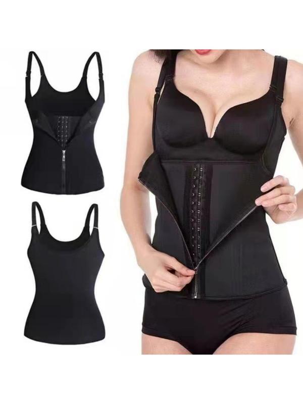 Women's Solid Zipper Hook And Eye Shapewear Top, Casual Adjustable Strap Tummy Control Shaper, Women's Shapewear for Daily Wear