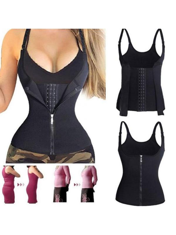 Women's Solid Zipper Hook And Eye Shapewear Top, Casual Adjustable Strap Tummy Control Shaper, Women's Shapewear for Daily Wear