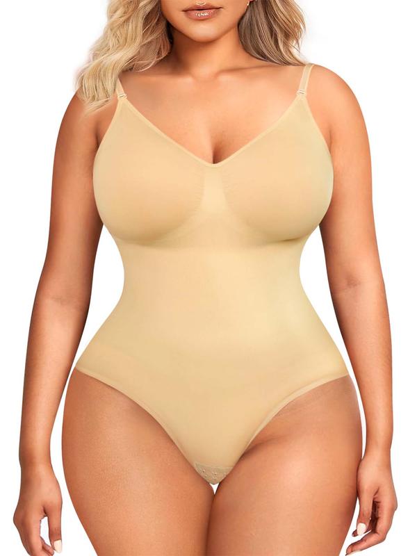 Women's Solid Adjustable  Spaghetti Strap  Shapewear Bodysuit, Backless High Stretch Seamless Shapewear, Back To School Wear, Summer Wear, Fall Underwear, Summer Wear 2024