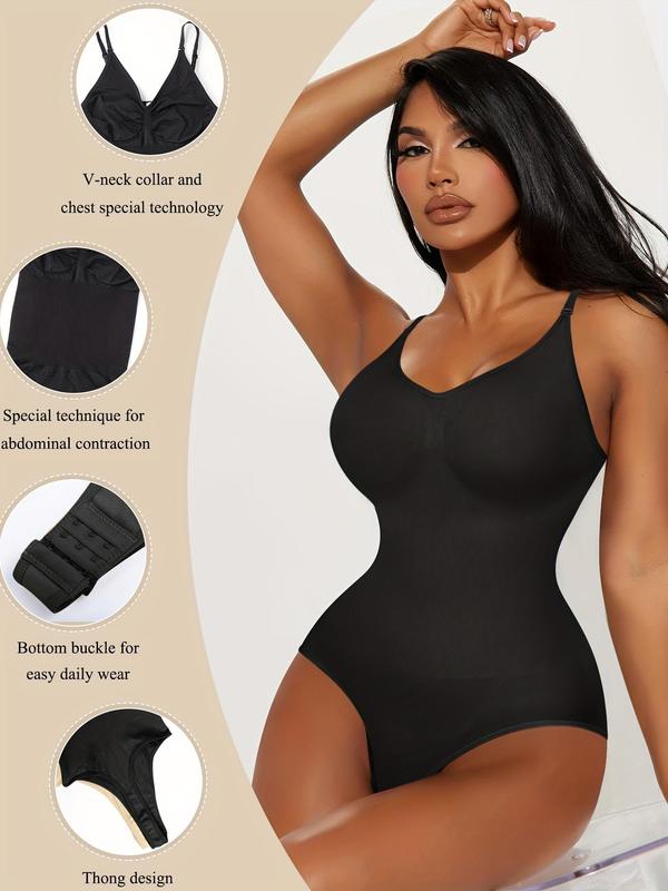 Women's Solid Adjustable  Spaghetti Strap  Shapewear Bodysuit, Backless High Stretch Seamless Shapewear, Back To School Wear, Summer Wear, Fall Underwear, Summer Wear 2024