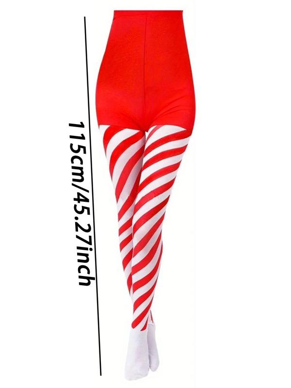 Women's Christmas Themed Striped Print Tights, Casual Comfy High Stretch Stockings for Daily Wear, Ladies Socks for All Seasons